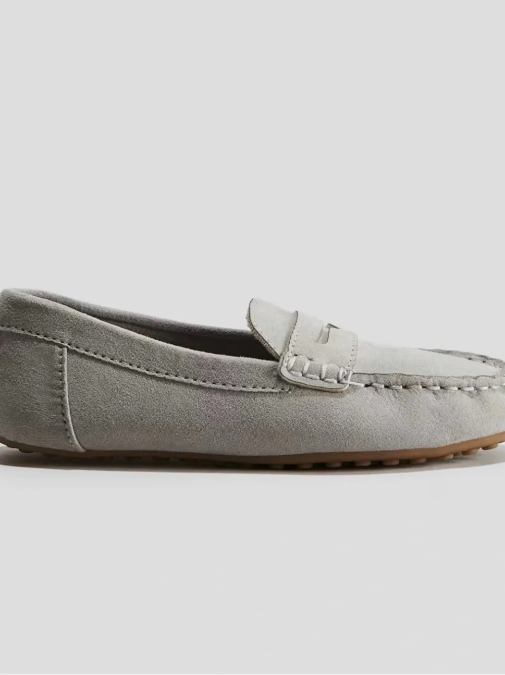 H&M Light Grey Suede Slip-On Penny Loafers